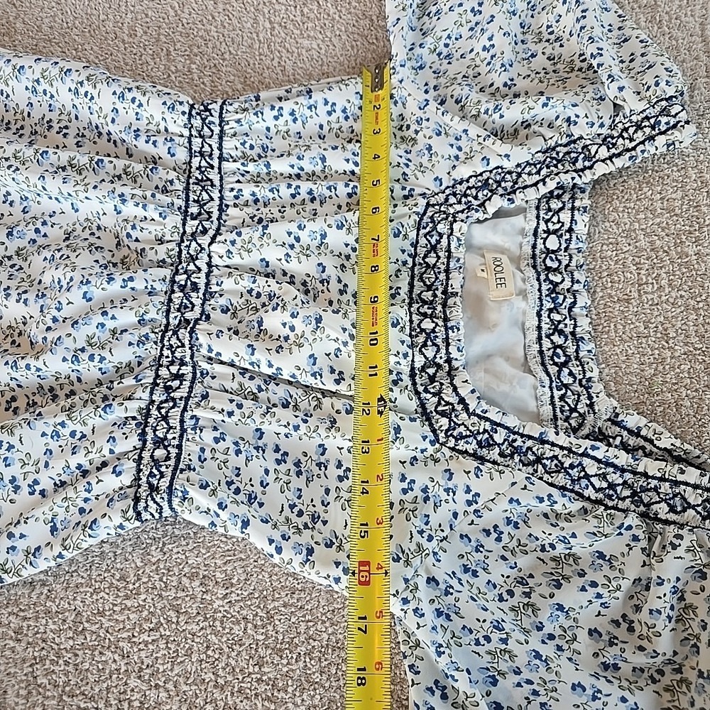 Roolee Women's Long Floral Dress Blue/white Cottagecore Peasant Fairy Sz M - Picture 12 of 16